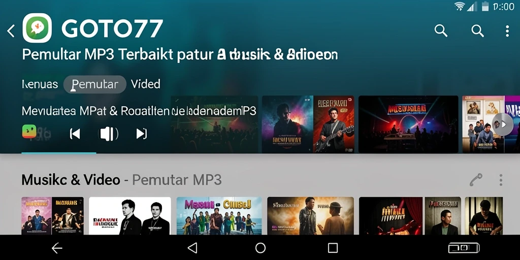 Antarmuka aplikasil Pemutar MP3 GOTO77 dengan fitur unggulan.