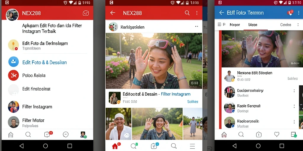 Antarmuka NEX288 dengan pilihan filter Instagram yang menarik.